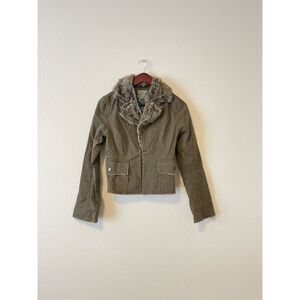 Y2k bb Dakota fur collar utility distressed military style‎ jacket size medium